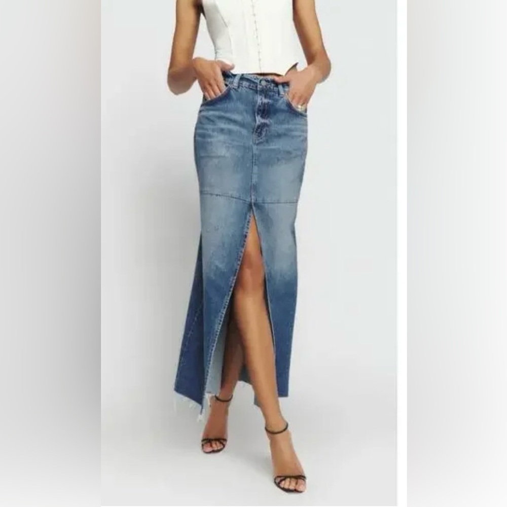 Reformation Jeans Tazz Maxi Denim Skirt Size 23